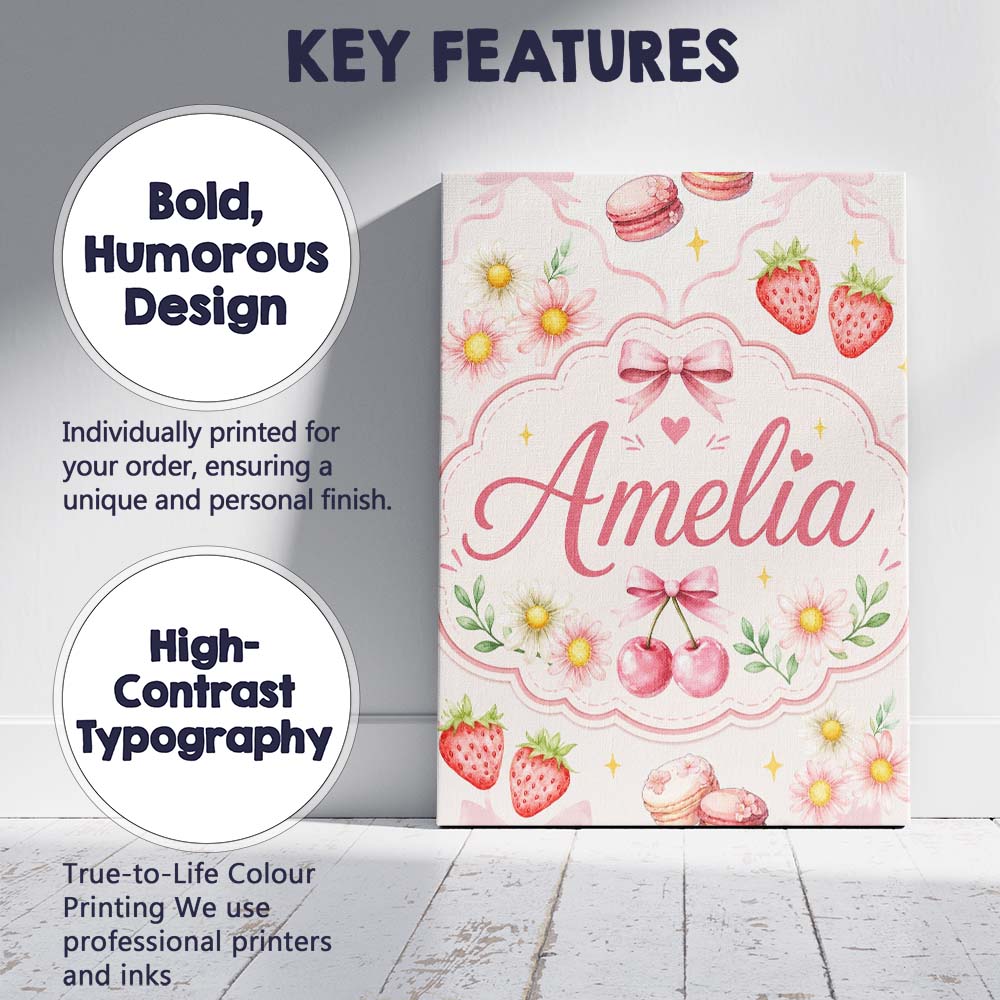 Personalised Name Cute Watercolor Cherry Custom  Unique Gift Idea Elegant Feature Canvas Wall Art Print Decor Picture Ready to Hang