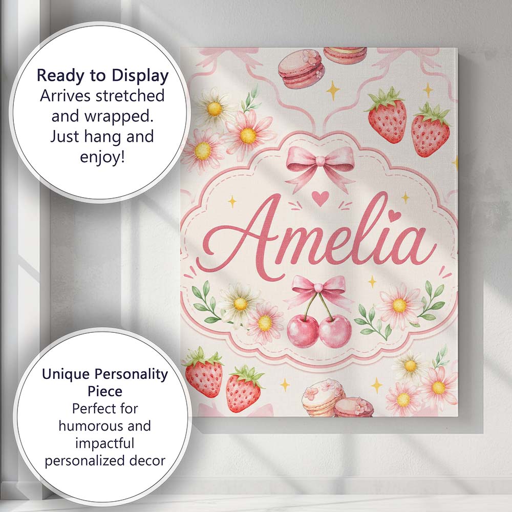 Personalised Name Cute Watercolor Cherry Custom  Unique Gift Idea Elegant Feature Canvas Wall Art Print Decor Picture Ready to Hang