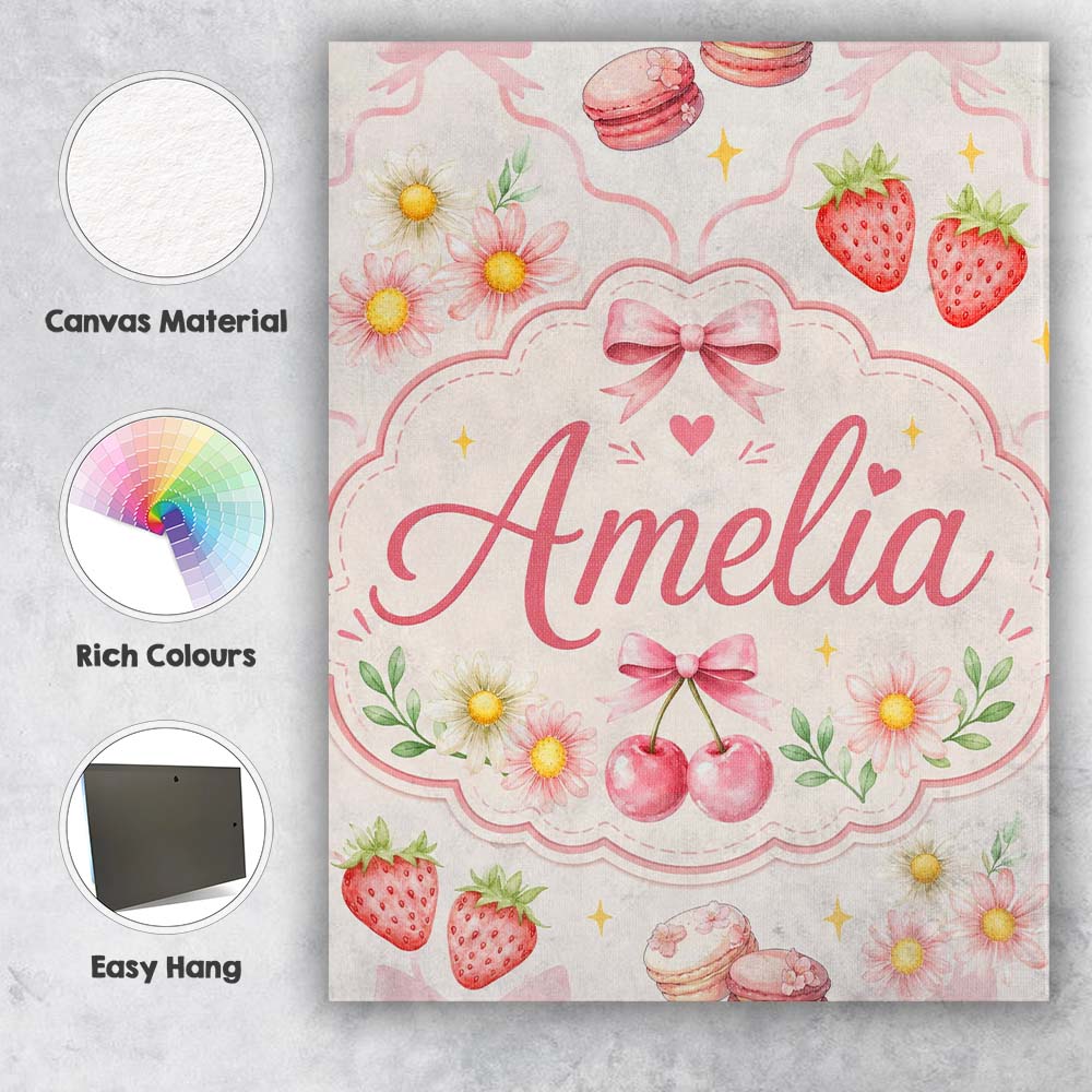 Personalised Name Cute Watercolor Cherry Custom  Unique Gift Idea Elegant Feature Canvas Wall Art Print Decor Picture Ready to Hang
