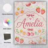 Personalised Name Cute Watercolor Cherry Custom  Unique Gift Idea Elegant Feature Canvas Wall Art Print Decor Picture Ready to Hang