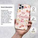 Cute Watercolor Cherry Strawberry Daisy Flowers Custom Name Protective Phone Case Mobile Cover Durable Everyday Smartphone Shock Resistant