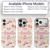 Cute Watercolor Cherry Strawberry Daisy Flowers Custom Name Protective Phone Case Mobile Cover Durable Everyday Smartphone Shock Resistant