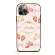 Cute Watercolor Cherry Strawberry Daisy Flowers Custom Name Protective Phone Case Mobile Cover Durable Everyday Smartphone Shock Resistant