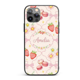 Cute Watercolor Cherry Strawberry Daisy Flowers Custom Name Protective Phone Case Mobile Cover Durable Everyday Smartphone Shock Resistant