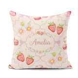 Custom Name Watercolor Cherry Daisy Flowers Pink Bow Soft Cream Square Filled Cushion Throw Pillow Sofa Bed Home Decor Zip Washable UK Made
