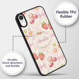 Cute Watercolor Cherry Strawberry Daisy Flowers Custom Name Protective Phone Case Mobile Cover Durable Everyday Smartphone Shock Resistant