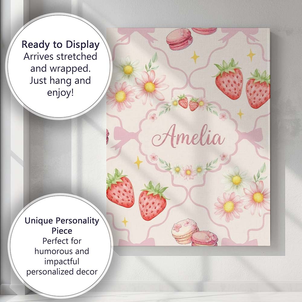 Personalised Name Cute Watercolor Cherry Custom  Unique Gift Idea Elegant Feature Canvas Wall Art Print Decor Picture Ready to Hang