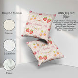 Custom Name Watercolor Cherry Daisy Flowers Pink Bow Soft Cream Square Filled Cushion Throw Pillow Sofa Bed Home Decor Zip Washable UK Made