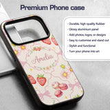 Cute Watercolor Cherry Strawberry Daisy Flowers Custom Name Protective Phone Case Mobile Cover Durable Everyday Smartphone Shock Resistant