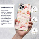 Cute Watercolor Cherry Strawberry Daisy Flowers Custom Name Protective Phone Case Mobile Cover Durable Everyday Smartphone Shock Resistant