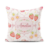 Custom Name Watercolor Cherry Daisy Flowers and Pink Bow White Square Filled Cushion Throw Pillow Sofa Bed Home Decor Zip Washable UK Made