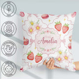 Custom Name Watercolor Cherry Daisy Flowers and Pink Bow White Square Filled Cushion Throw Pillow Sofa Bed Home Decor Zip Washable UK Made