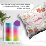 Custom Name Watercolor Cherry Daisy Flowers and Pink Bow White Square Filled Cushion Throw Pillow Sofa Bed Home Decor Zip Washable UK Made