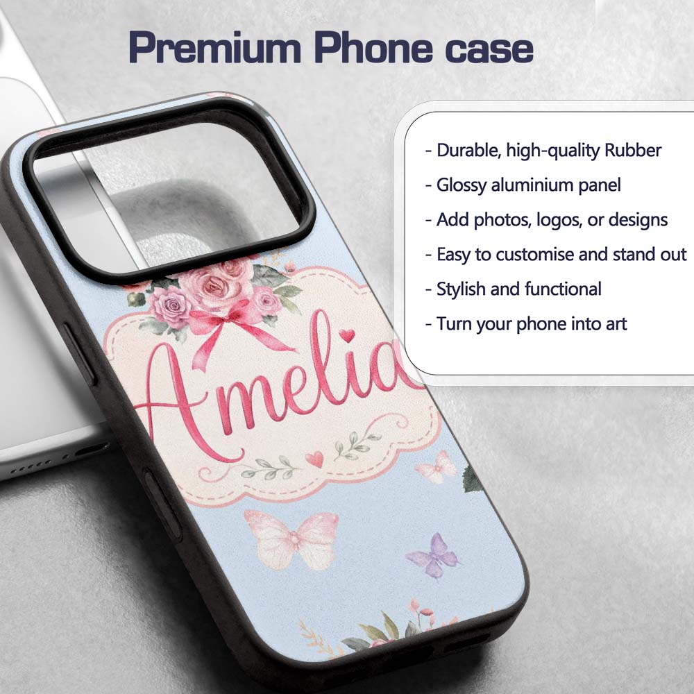 Cute Watercolor Floral Roses with Red Ribbon and Custom Name Protective Phone Case Mobile Cover Durable Everyday Smartphone Shock Resistant
