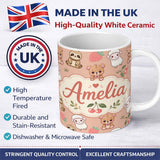 Personalized Custom Name Cute Cute Baby Animals Bear Sheep Sloth Strawberry Cherry Peach 11oz Ceramic Coffee Tea Mug White Large Handle