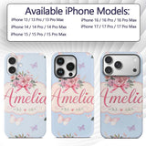 Cute Watercolor Floral Roses with Red Ribbon and Custom Name Protective Phone Case Mobile Cover Durable Everyday Smartphone Shock Resistant