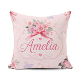 Custom Name Watercolor Rose with Red Ribbon and Butterflies Soft Square Filled Cushion Throw Pillow Sofa Bed Home Decor Zip Washable UK Made