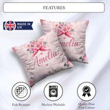 Custom Name Watercolor Rose with Red Ribbon and Butterflies Soft Square Filled Cushion Throw Pillow Sofa Bed Home Decor Zip Washable UK Made