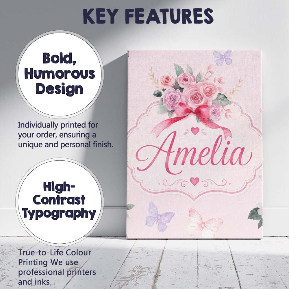 Personalised Name Watercolor Rose Bouquet Custom  Unique Gift Idea Elegant Feature Canvas Wall Art Print Decor Picture Ready to Hang