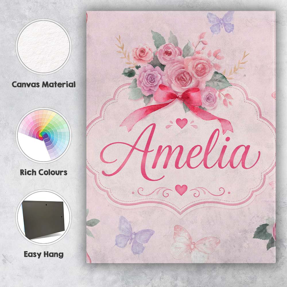Personalised Name Watercolor Rose Bouquet Custom  Unique Gift Idea Elegant Feature Canvas Wall Art Print Decor Picture Ready to Hang