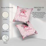 Custom Name Watercolor Rose with Red Ribbon and Butterflies Soft Square Filled Cushion Throw Pillow Sofa Bed Home Decor Zip Washable UK Made