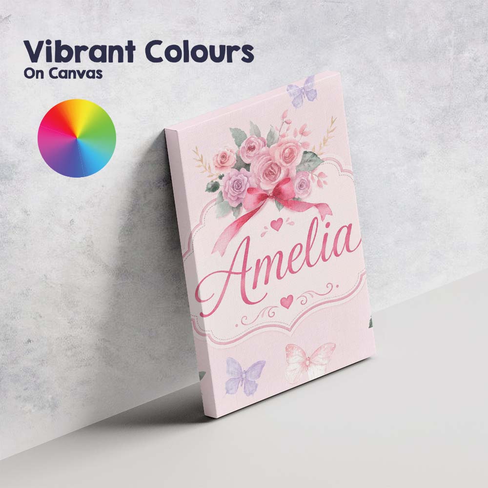 Personalised Name Watercolor Rose Bouquet Custom  Unique Gift Idea Elegant Feature Canvas Wall Art Print Decor Picture Ready to Hang