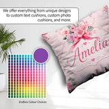 Custom Name Watercolor Rose with Red Ribbon and Butterflies Soft Square Filled Cushion Throw Pillow Sofa Bed Home Decor Zip Washable UK Made