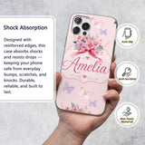 Watercolor Rose Bouquet with Red Printed Design Custom Name Protective Phone Case Mobile Cover Durable Everyday Smartphone Shock Resistant