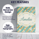 Personalised Name Gold Glitter Stripe Stars Snowflakes Festive Custom Modern Room Accent Canvas Wall Art Print Decor Picture Ready to Hang