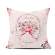 Custom Name Watercolor Roses Bouquet with Red Ribbon Light Pink Square Filled Cushion Throw Pillow Sofa Bed Home Decor Zip Washable UK Made