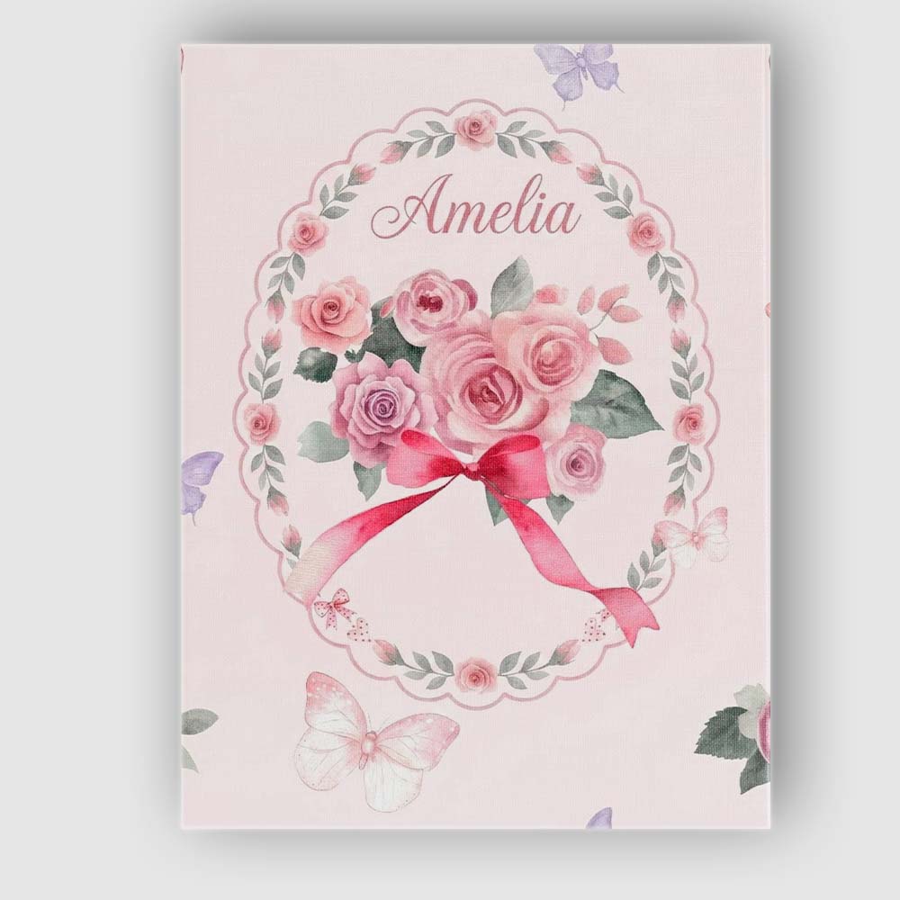 Personalised Name Cute Watercolor Roses Custom  Modern Room Accent Elegant Feature Canvas Wall Art Print Decor Picture Ready to Hang