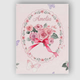 Personalised Name Cute Watercolor Roses Custom  Modern Room Accent Elegant Feature Canvas Wall Art Print Decor Picture Ready to Hang