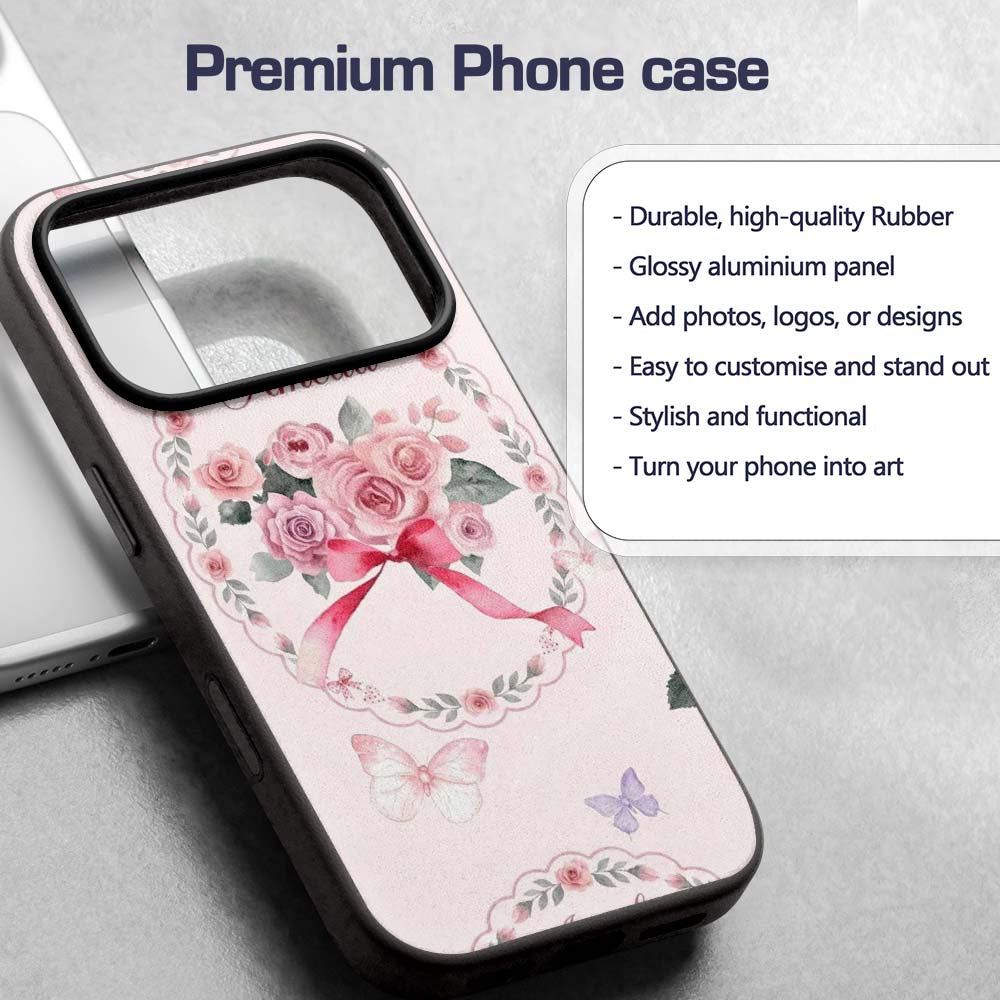 Cute Watercolor Roses Bouquet with Red Ribbon Custom Name Protective Phone Case Mobile Cover Durable Everyday Smartphone Shock Resistant