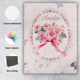 Personalised Name Cute Watercolor Roses Custom  Modern Room Accent Elegant Feature Canvas Wall Art Print Decor Picture Ready to Hang