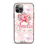 Cute Watercolor Roses Bouquet with Red Ribbon Custom Name Protective Phone Case Mobile Cover Durable Everyday Smartphone Shock Resistant