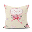 Custom Name Watercolor Roses Bouquet with Red Ribbon Soft Olive Square Filled Cushion Throw Pillow Sofa Bed Home Decor Zip Washable UK Made