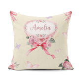 Custom Name Watercolor Roses Bouquet with Red Ribbon Soft Olive Square Filled Cushion Throw Pillow Sofa Bed Home Decor Zip Washable UK Made