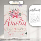 Cute Watercolor Roses Bouquet with Red Ribbon Light Cream Background  Personalised Custom Name Super Soft Fleece Blanket Bed Sofa Throw