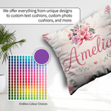 Custom Name Watercolor Roses Bouquet with Red Ribbon Light Cream Square Filled Cushion Throw Pillow Sofa Bed Home Decor Zip Washable UK Made