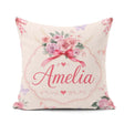 Custom Name Cute Watercolor Roses Bouquet with Red Neutral Beige Square Filled Cushion Throw Pillow Sofa Bed Home Decor Zip Washable UK Made