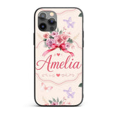 Cute Watercolor Roses Bouquet with Red Ribbon Custom Name Protective Phone Case Mobile Cover Durable Everyday Smartphone Shock Resistant