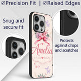 Cute Watercolor Roses Bouquet with Red Ribbon Custom Name Protective Phone Case Mobile Cover Durable Everyday Smartphone Shock Resistant