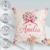 Custom Name Cute Watercolor Roses Bouquet with Red Neutral Beige Square Filled Cushion Throw Pillow Sofa Bed Home Decor Zip Washable UK Made