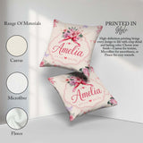 Custom Name Cute Watercolor Roses Bouquet with Red Neutral Beige Square Filled Cushion Throw Pillow Sofa Bed Home Decor Zip Washable UK Made