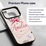 Cute Watercolor Roses Bouquet with Red Ribbon Custom Name Protective Phone Case Mobile Cover Durable Everyday Smartphone Shock Resistant