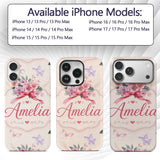 Cute Watercolor Roses Bouquet with Red Ribbon Custom Name Protective Phone Case Mobile Cover Durable Everyday Smartphone Shock Resistant