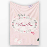 Cute Watercolor Roses Bouquet with Red Ribbon Warm Blush Background  Personalised Custom Name Super Soft Fleece Blanket Bed Sofa Throw