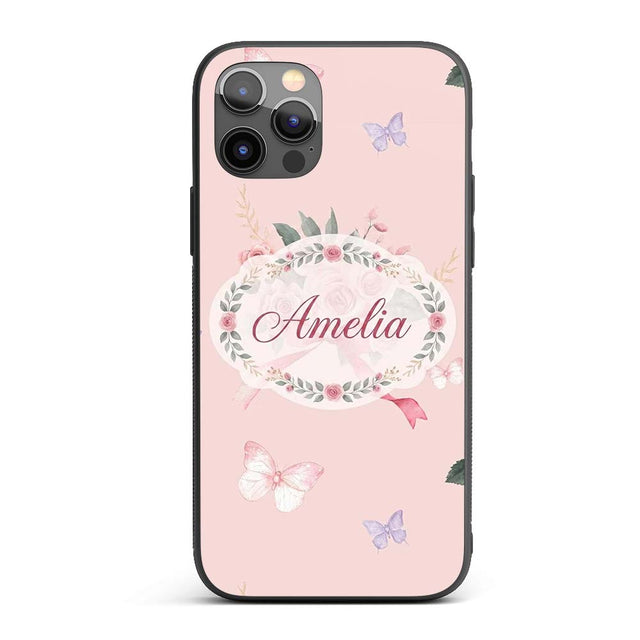 Cute Watercolor Roses Bouquet with Red Ribbon Custom Name Protective Phone Case Mobile Cover Durable Everyday Smartphone Shock Resistant