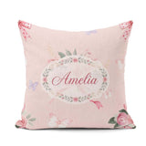 Custom Name Watercolor Roses Bouquet with Red Ribbon Warm Blush Square Filled Cushion Throw Pillow Sofa Bed Home Decor Zip Washable UK Made
