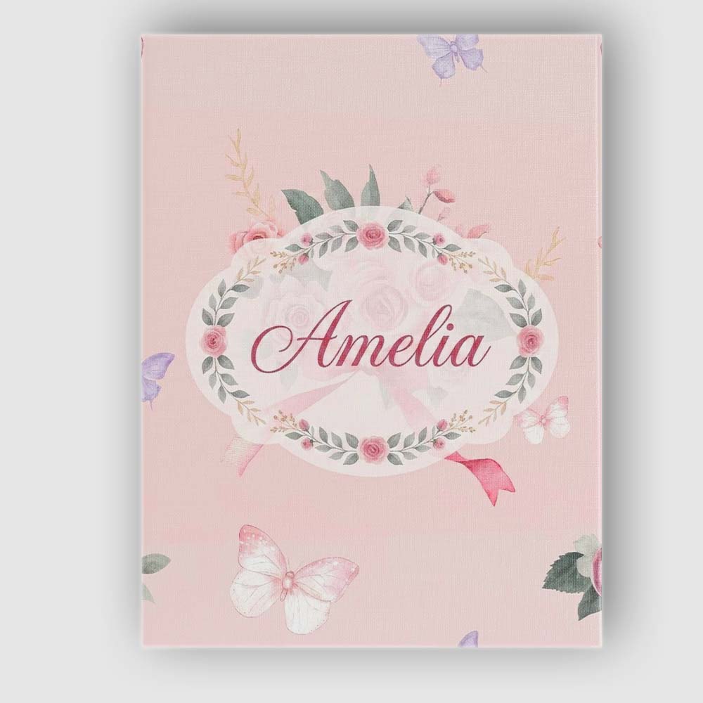 Personalised Name Cute Watercolor Roses Custom  Modern Room Accent Elegant Feature Canvas Wall Art Print Decor Picture Ready to Hang